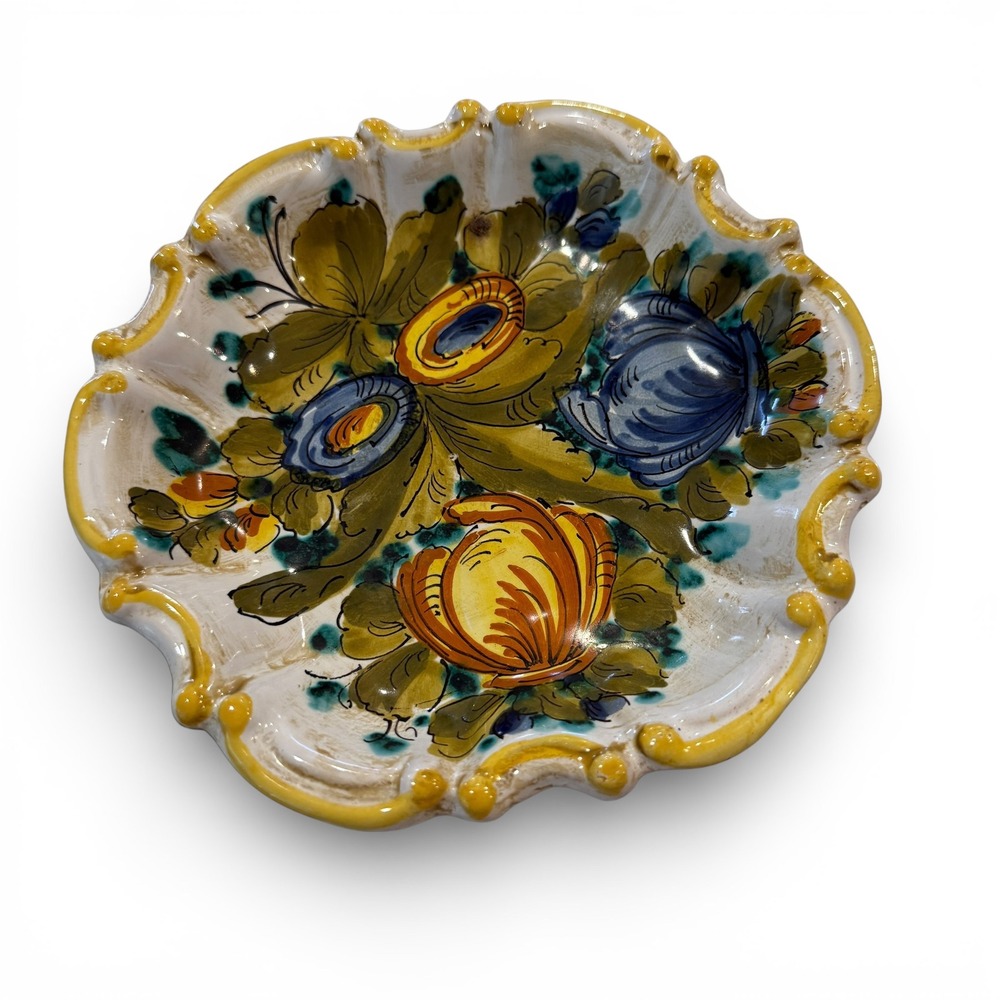 Vintage Italian Majolica Hand Painted‎ Floral Dish Ceramiche D'Arte